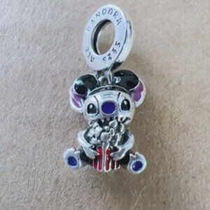 Disney Stitch Popcorn Dangle Charm S925 Silver Charm For Pandora Bracelet